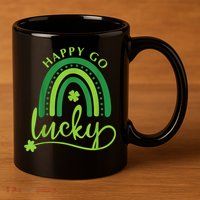 Happy Go Lucky Rainbow Shamrock St Patrick's Day 11oz C Handle Ceramic Mug