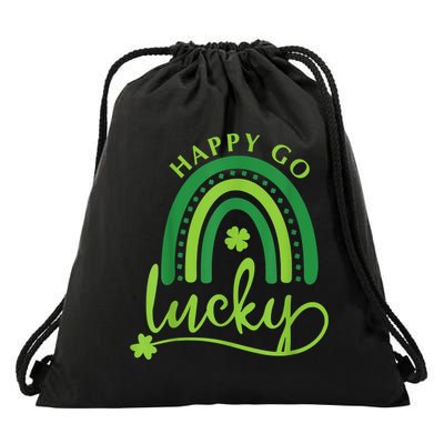Happy Go Lucky Rainbow Shamrock St Patrick's Day Drawstring Bag