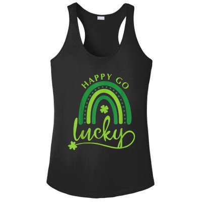 Happy Go Lucky Rainbow Shamrock St Patrick's Day Ladies PosiCharge Competitor Racerback Tank