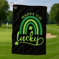 Happy Go Lucky Rainbow Shamrock St Patrick's Day Golf Towel