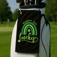 Happy Go Lucky Rainbow Shamrock St Patrick's Day Golf Towel