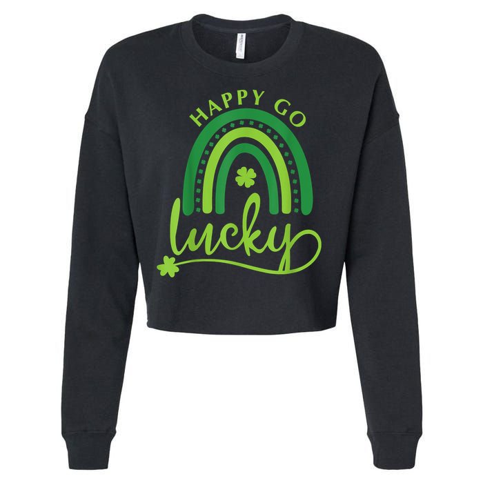 Happy Go Lucky Rainbow Shamrock St Patrick's Day Cropped Pullover Crew