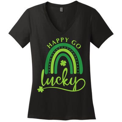 Happy Go Lucky Rainbow Shamrock St Patrick's Day Women's V-Neck T-Shirt