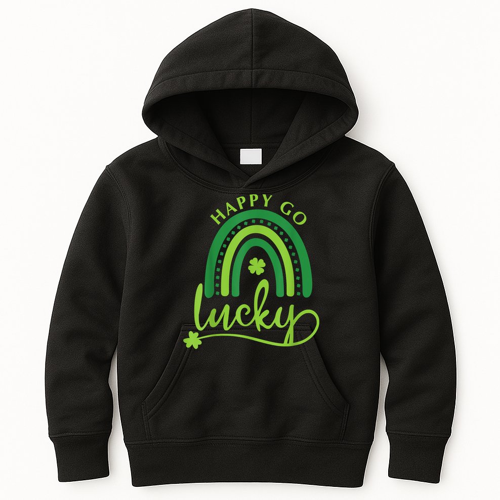 Happy Go Lucky Rainbow Shamrock St Patrick's Day Kids Hoodie