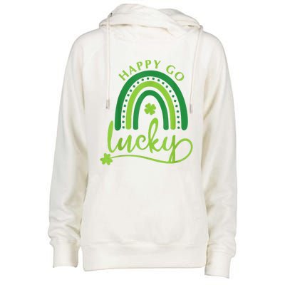 Happy Go Lucky Rainbow Shamrock St Patrick's Day Womens Funnel Neck Pullover Hood