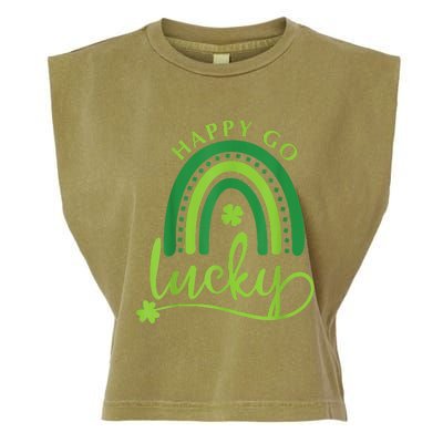 Happy Go Lucky Rainbow Shamrock St Patrick's Day Garment-Dyed Women's Muscle Tee