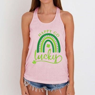 Happy Go Lucky Rainbow Shamrock St Patrick's Day Women's Knotted Racerback Tank