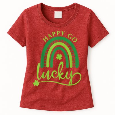 Happy Go Lucky Rainbow Shamrock St Patrick's Day Womens T-Shirt