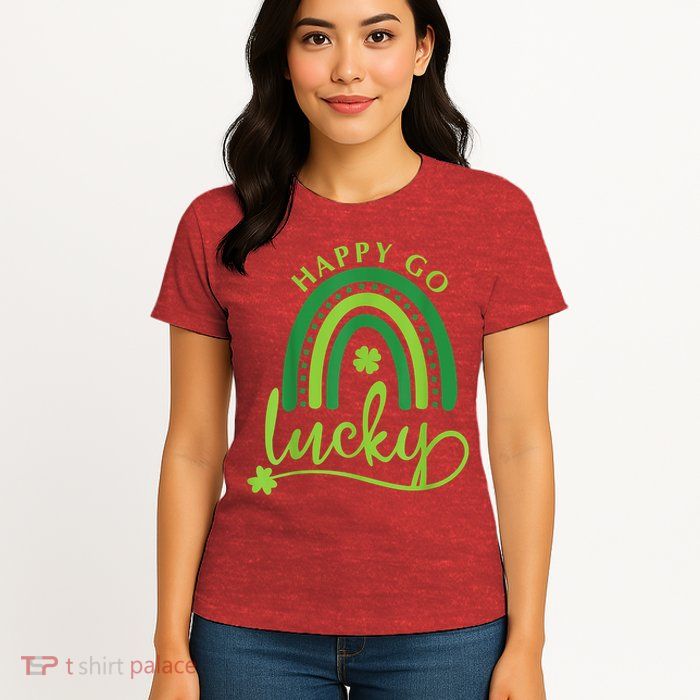 Happy Go Lucky Rainbow Shamrock St Patrick's Day Womens T-Shirt