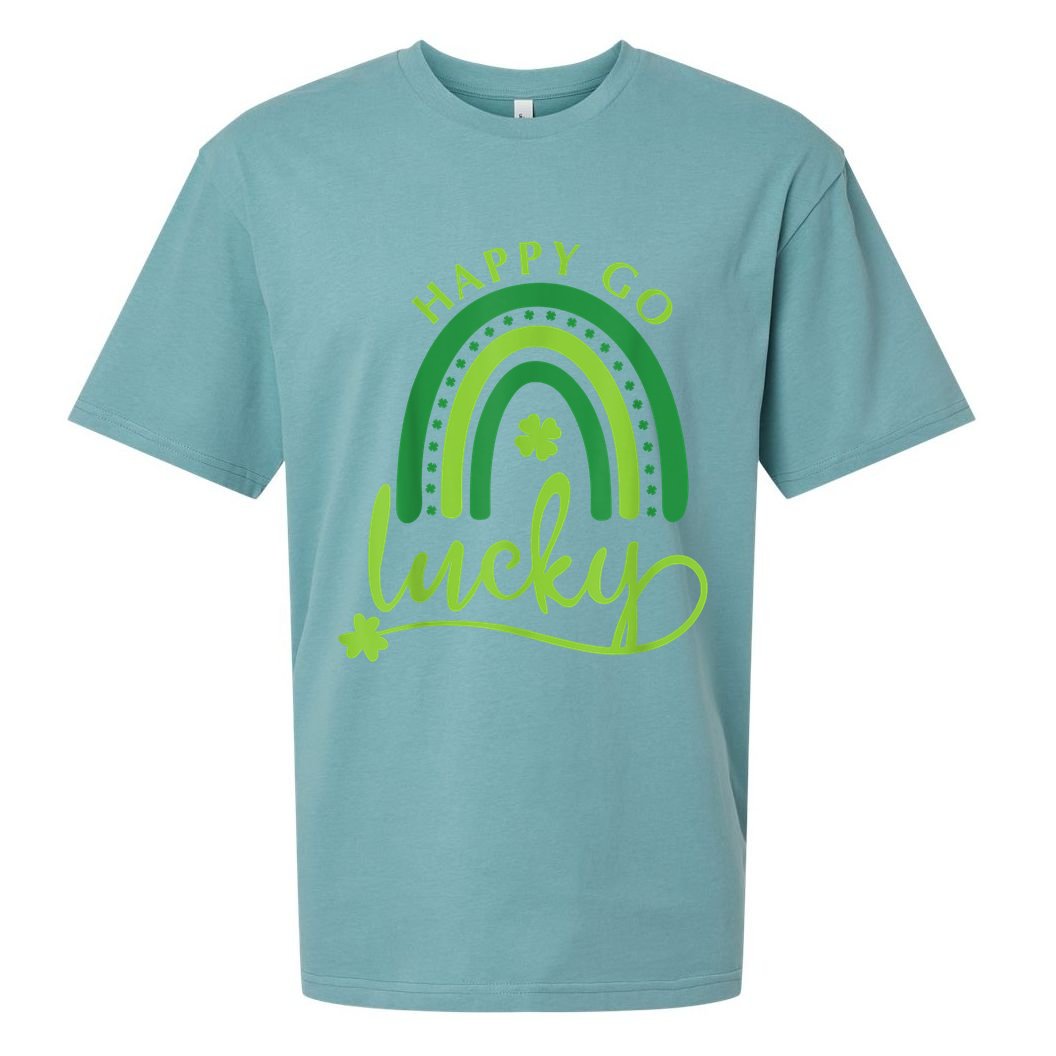 Happy Go Lucky Rainbow Shamrock St Patrick's Day Sueded Cloud Jersey T-Shirt