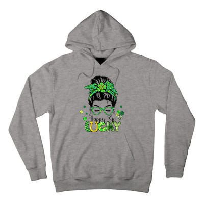 Happy Go Lucky Messy Bun Shamrock St Patricks Day   Tall Hoodie