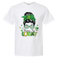 Happy Go Lucky Messy Bun Shamrock St Patricks Day   Garment-Dyed Heavyweight T-Shirt