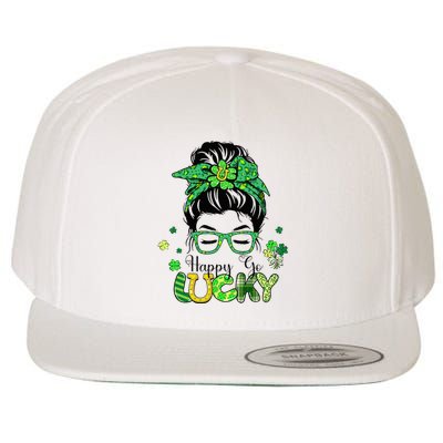 Happy Go Lucky Messy Bun Shamrock St Patricks Day   Wool Snapback Cap