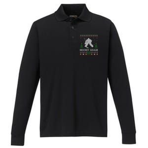 Hockey Goaltender Lover Ugly Hockey Goaltender Christmas Funny Gift Performance Long Sleeve Polo