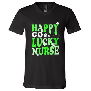 Happy Go Lucky Nurse St Patricks Day V-Neck T-Shirt