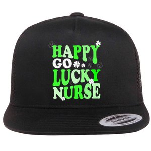 Happy Go Lucky Nurse St Patricks Day Flat Bill Trucker Hat