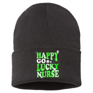 Happy Go Lucky Nurse St Patricks Day Sustainable Knit Beanie