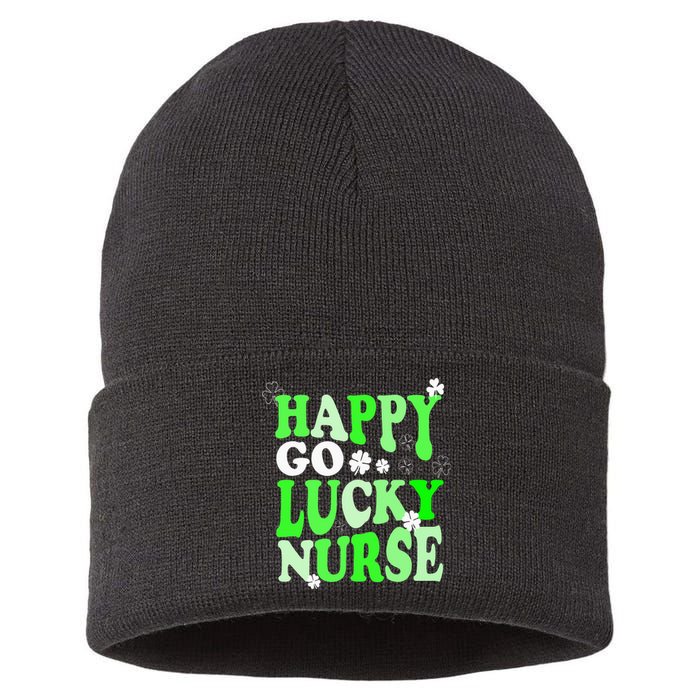 Happy Go Lucky Nurse St Patricks Day Sustainable Knit Beanie