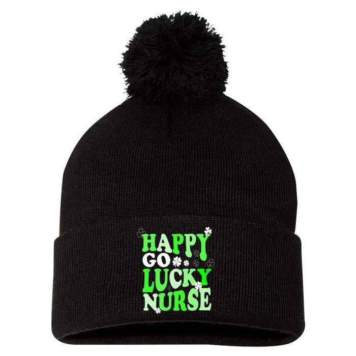 Happy Go Lucky Nurse St Patricks Day Pom Pom 12in Knit Beanie