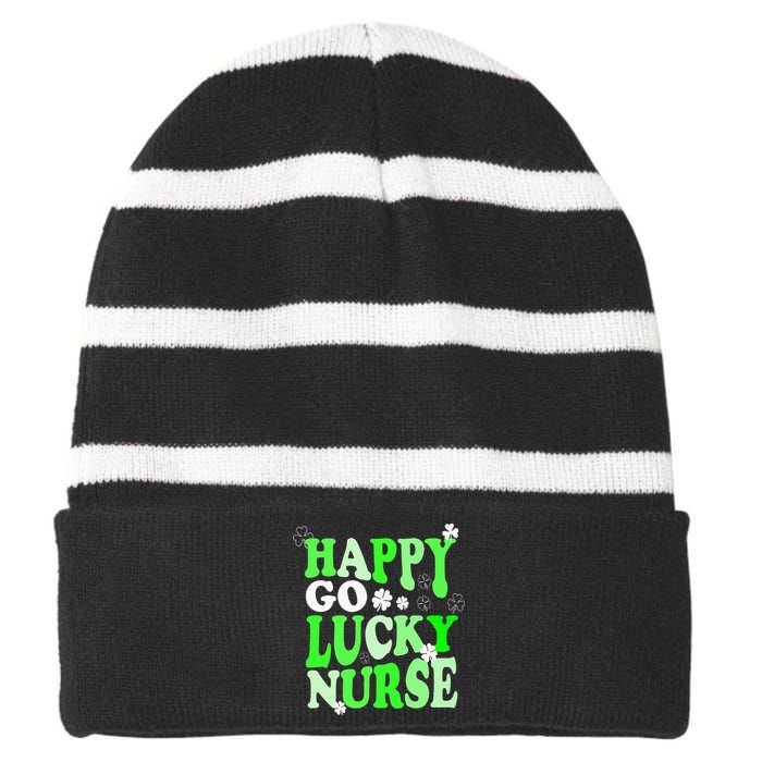 Happy Go Lucky Nurse St Patricks Day Striped Beanie with Solid Band