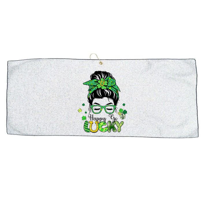 Happy Go Lucky Messy Bun Shamrock St Patricks Day Women Girl Large Microfiber Waffle Golf Towel