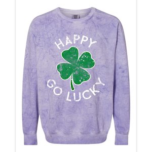 Happy Go Luck Lucky Clover St Patrick's Day Distress Great Gift Colorblast Crewneck Sweatshirt