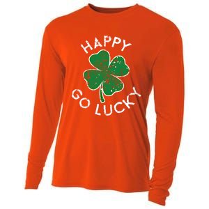 Happy Go Luck Lucky Clover St Patrick's Day Distress Great Gift Cooling Performance Long Sleeve Crew