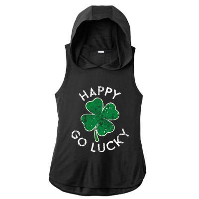 Happy Go Luck Lucky Clover St Patrick's Day Distress Great Gift Ladies PosiCharge Tri-Blend Wicking Draft Hoodie Tank