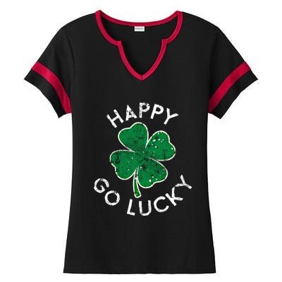 Happy Go Luck Lucky Clover St Patrick's Day Distress Great Gift Ladies Halftime Notch Neck Tee