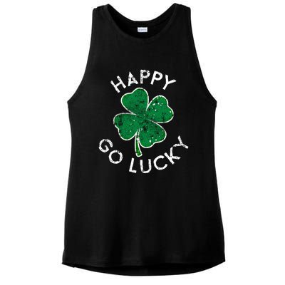 Happy Go Luck Lucky Clover St Patrick's Day Distress Great Gift Ladies PosiCharge Tri-Blend Wicking Tank