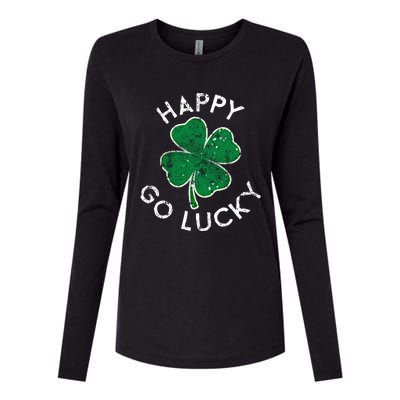 Happy Go Luck Lucky Clover St Patrick's Day Distress Great Gift Womens Cotton Relaxed Long Sleeve T-Shirt