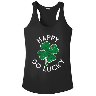 Happy Go Luck Lucky Clover St Patrick's Day Distress Great Gift Ladies PosiCharge Competitor Racerback Tank