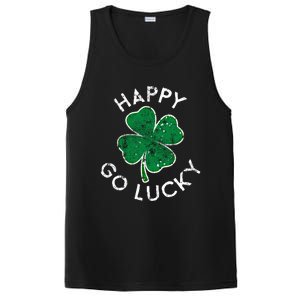 Happy Go Luck Lucky Clover St Patrick's Day Distress Great Gift PosiCharge Competitor Tank