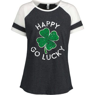 Happy Go Luck Lucky Clover St Patrick's Day Distress Great Gift Enza Ladies Jersey Colorblock Tee