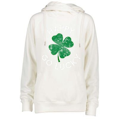 Happy Go Luck Lucky Clover St Patrick's Day Distress Great Gift Womens Funnel Neck Pullover Hood