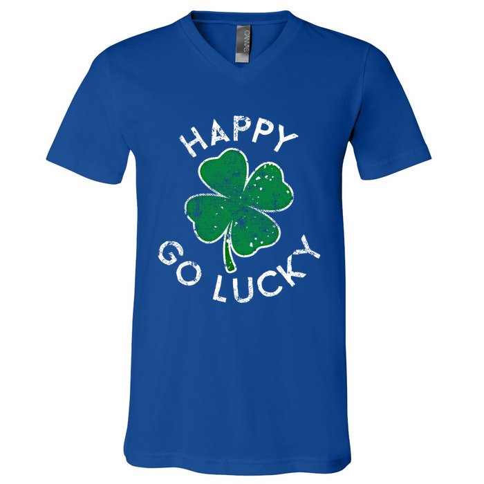 Happy Go Luck Lucky Clover St Patrick's Day Distress Great Gift V-Neck T-Shirt