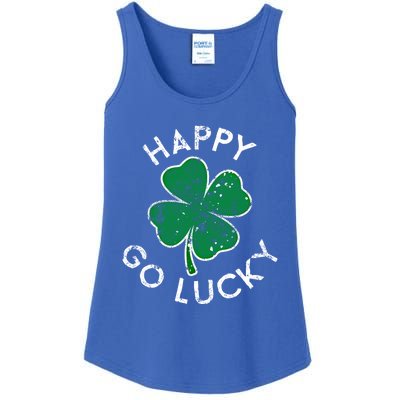 Happy Go Luck Lucky Clover St Patrick's Day Distress Great Gift Ladies Essential Tank