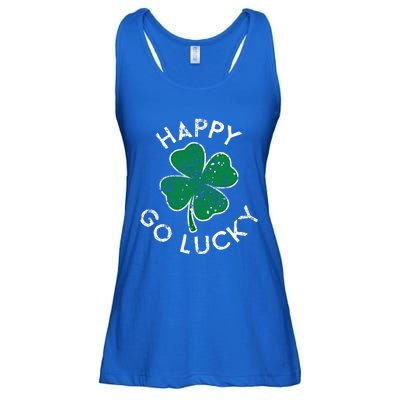 Happy Go Luck Lucky Clover St Patrick's Day Distress Great Gift Ladies Essential Flowy Tank