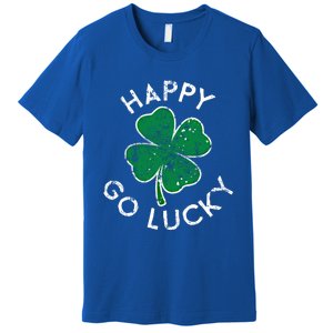 Happy Go Luck Lucky Clover St Patrick's Day Distress Great Gift Premium T-Shirt