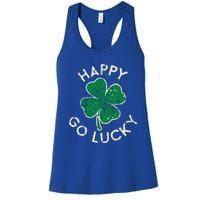 Happy Go Luck Lucky Clover St Patrick's Day Distress Great Gift Women's Racerback Tank