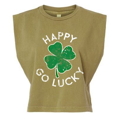 Happy Go Luck Lucky Clover St Patrick's Day Distress Great Gift Garment-Dyed Women's Muscle Tee