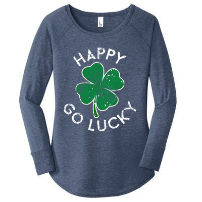 Happy Go Luck Lucky Clover St Patrick's Day Distress Great Gift Women's Perfect Tri Tunic Long Sleeve Shirt