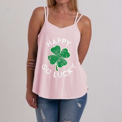 Happy Go Luck Lucky Clover St Patrick's Day Distress Great Gift Women's Strappy Tank