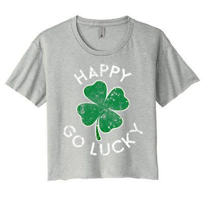 Happy Go Luck Lucky Clover St Patrick's Day Distress Great Gift Women's Crop Top Tee