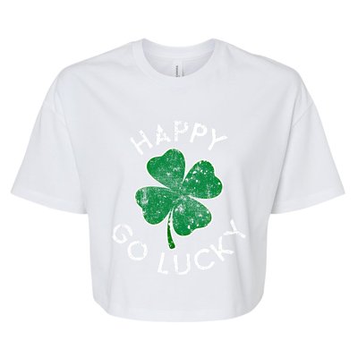 Happy Go Luck Lucky Clover St Patrick's Day Distress Great Gift Bella+Canvas Jersey Crop Tee