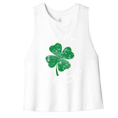 Happy Go Luck Lucky Clover St Patrick's Day Distress Great Gift Women's Racerback Cropped Tank