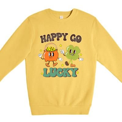 Happy Go Lucky Funny St Patrick Day Groovy Cool Gift Premium Crewneck Sweatshirt