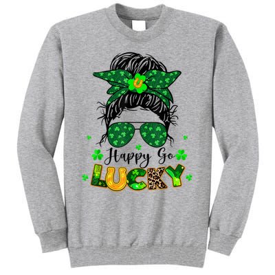 Happy Go Lucky Messy Bun Shamrock St Patrick's Day Tall Sweatshirt