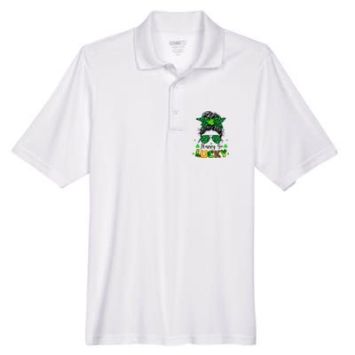 Happy Go Lucky Messy Bun Shamrock St Patrick's Day Men's Origin Performance Piqué Polo