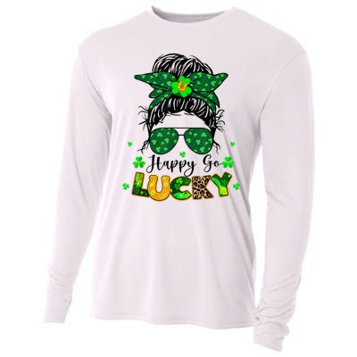 Happy Go Lucky Messy Bun Shamrock St Patrick's Day Cooling Performance Long Sleeve Crew